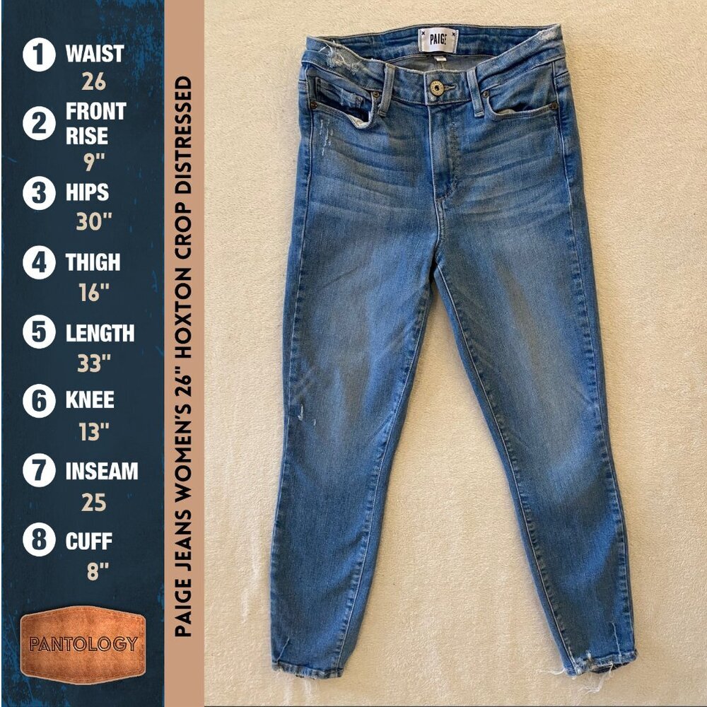 Paige Jeans Women's 26" Blue Denim Hoxton Crop Distressed  Skinny Ripped Ankle